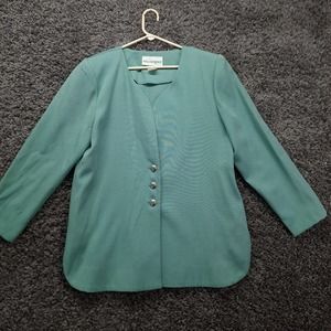 Vintage Willow Ridge Blazer Women Petite‎ 10 P Teal Green Shoulder Pad